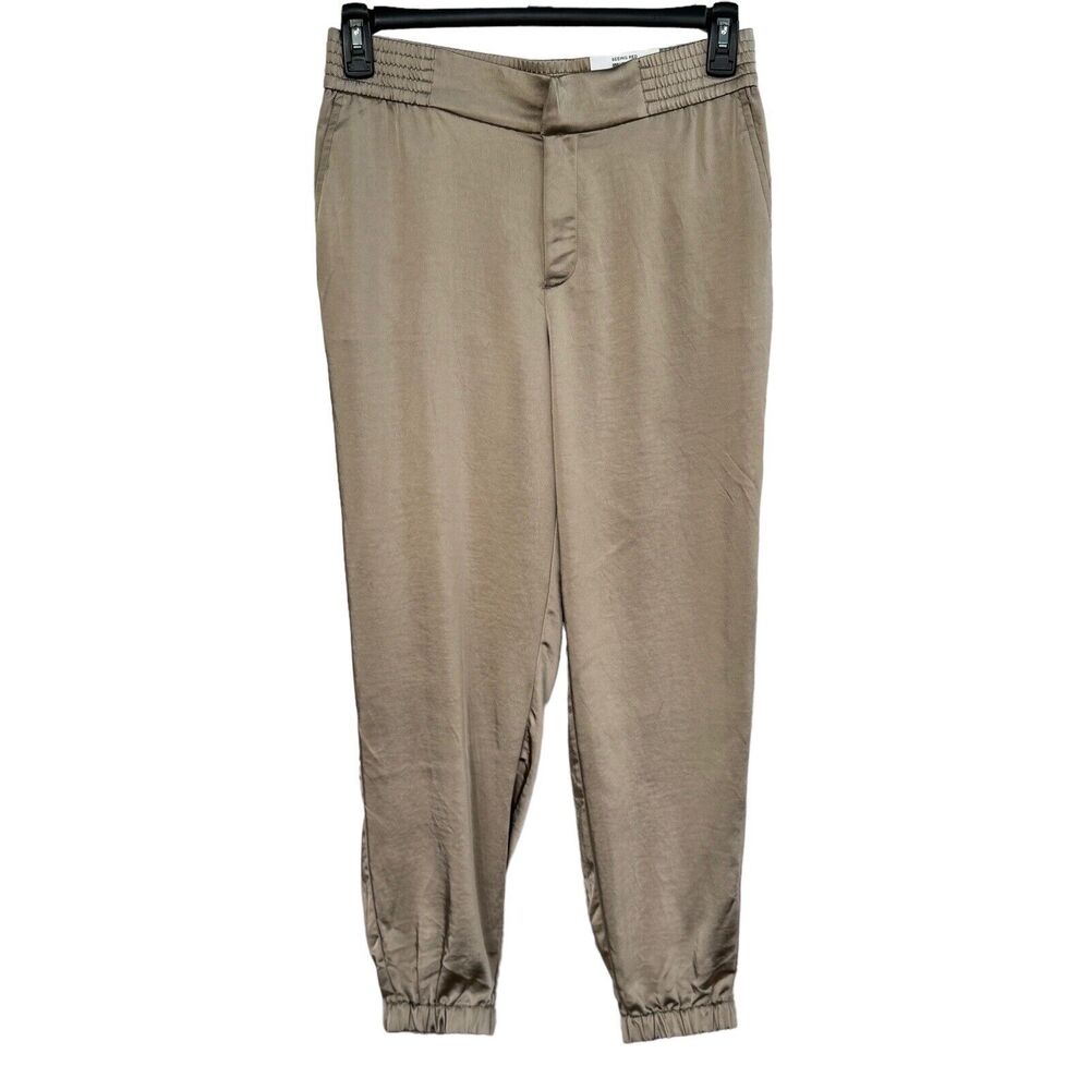 Charter Club SZ 4 Ankle Pant Mid-Rise Zip-Fly Elastic Waist Pocket Shiny Tan New